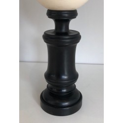 Blackened Wood and Ostrich Egg Table Lamp, French Work, circa 1970