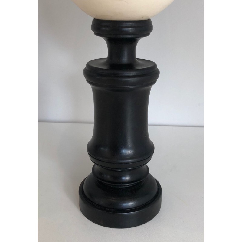 Blackened Wood and Ostrich Egg Table Lamp, French Work, circa 1970