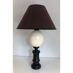 Blackened Wood and Ostrich Egg Table Lamp, French Work, circa 1970