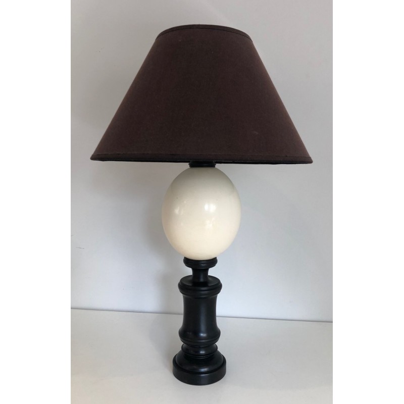 Blackened Wood and Ostrich Egg Table Lamp, French Work, circa 1970