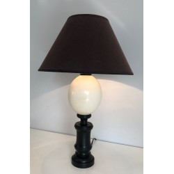 Blackened Wood and Ostrich Egg Table Lamp, French Work, circa 1970