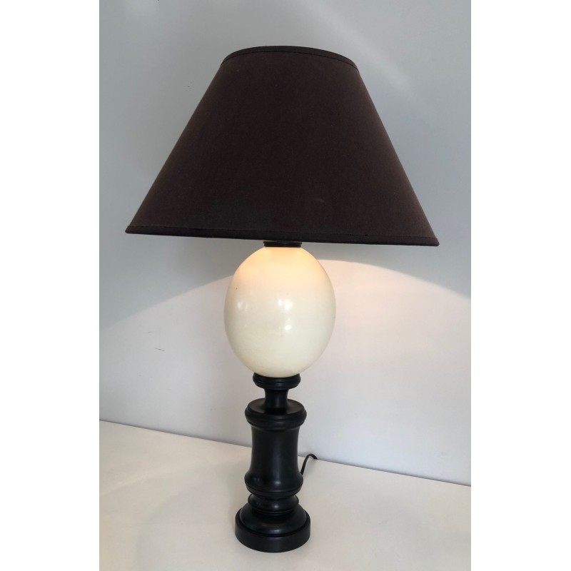 Blackened Wood and Ostrich Egg Table Lamp, French Work, circa 1970