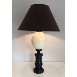 Blackened Wood and Ostrich Egg Table Lamp, French Work, circa 1970
