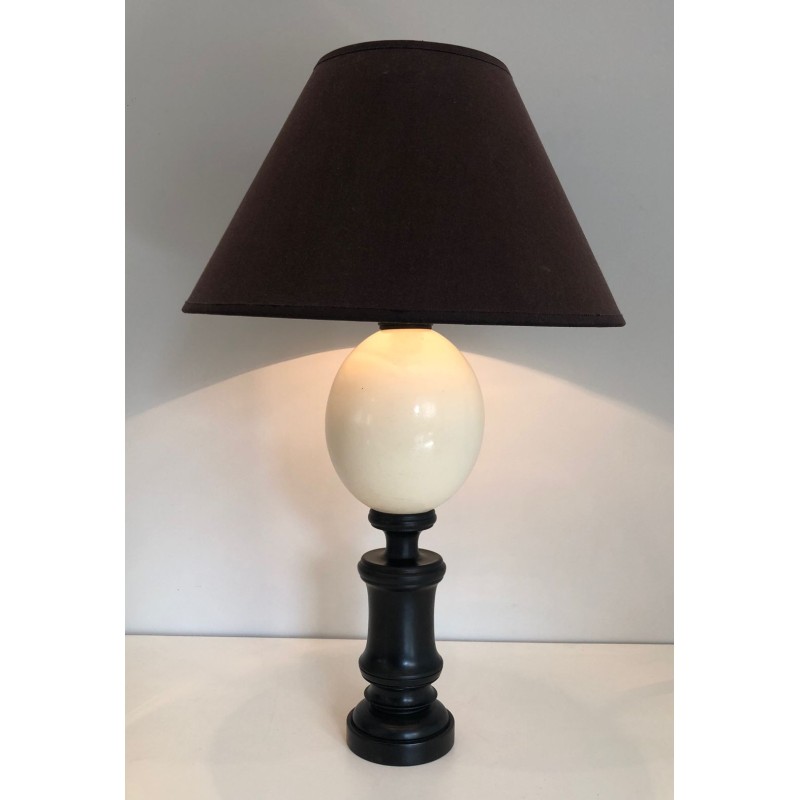 Blackened Wood and Ostrich Egg Table Lamp, French Work, circa 1970