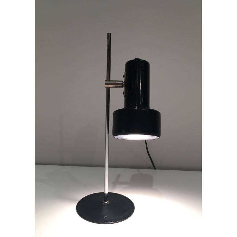Adjustable Black Lacquered and Chrome Table Lamp, French Work, circa 1970