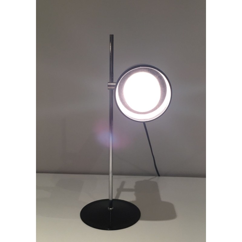 Adjustable Black Lacquered and Chrome Table Lamp, French Work, circa 1970