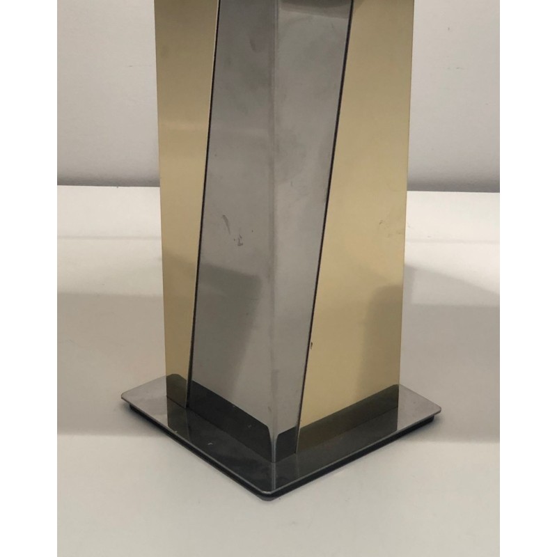 Chrome and Gilt Metal Table Lamp, French Work, circa 1970
