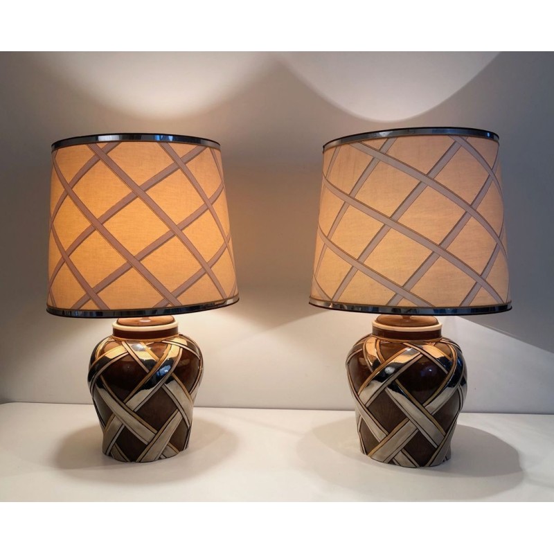 Important Pair of Ceramic Table Lamps, French Work, circa 1970