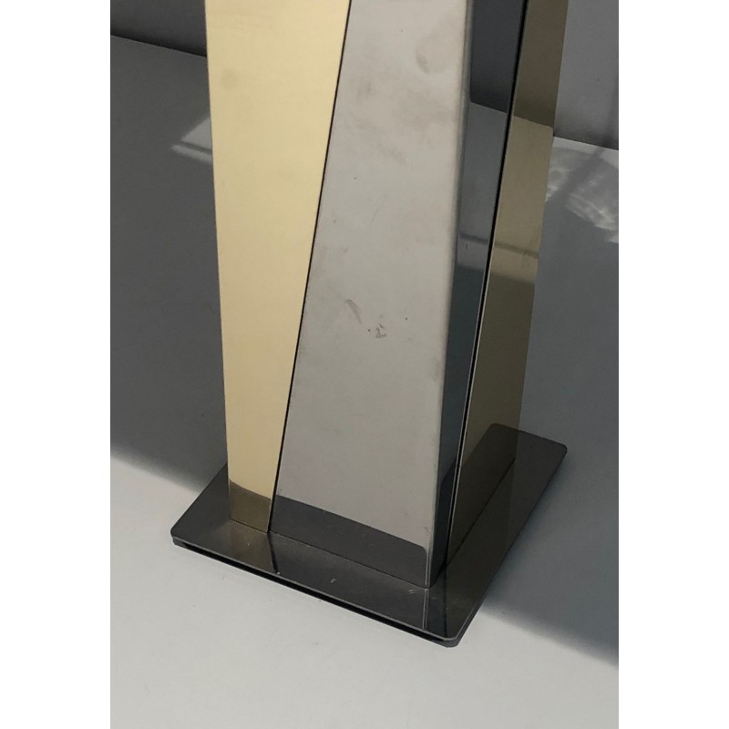 Chrome and Gilt Metal Table Lamp, French Work, circa 1970