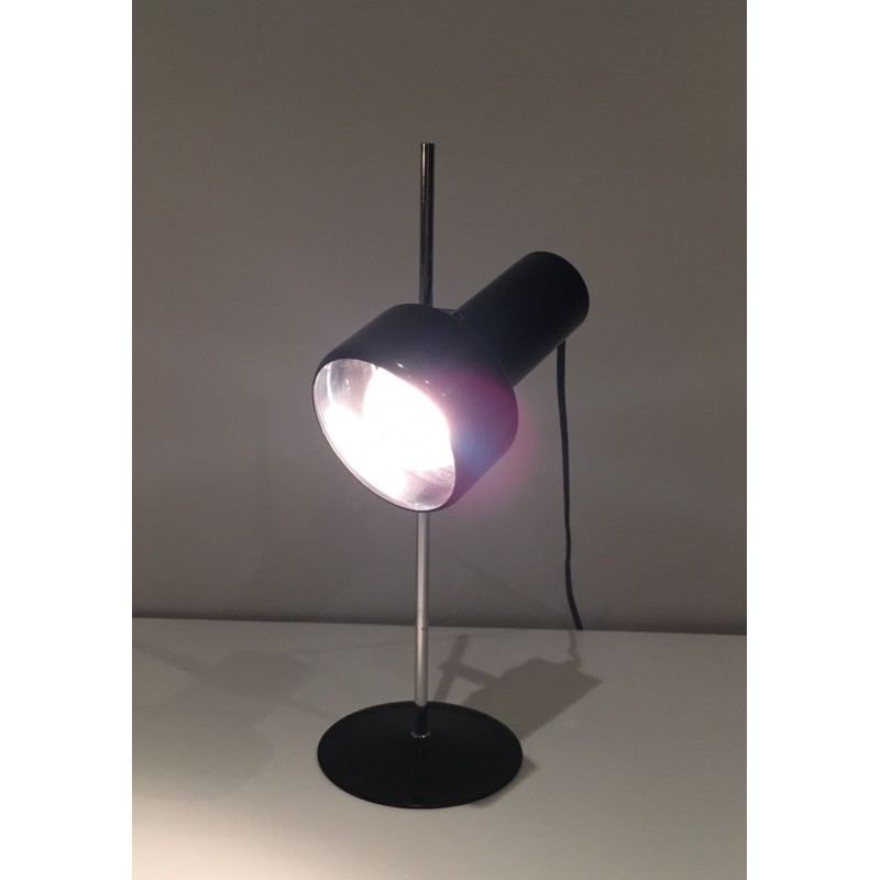 Adjustable Black Lacquered and Chrome Table Lamp, French Work, circa 1970