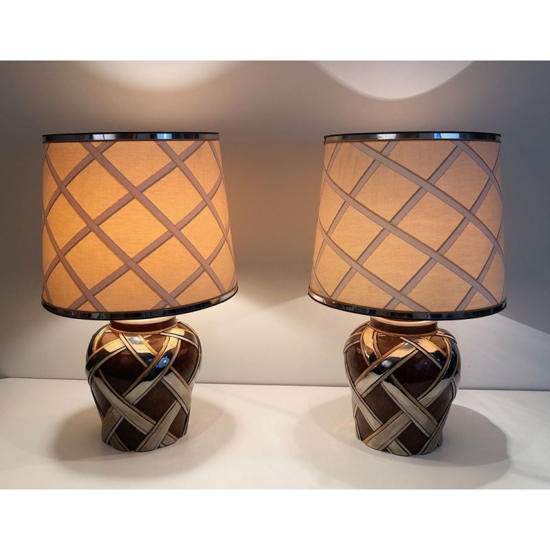 Important Pair of Ceramic Table Lamps, French Work, circa 1970