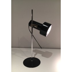 Adjustable Black Lacquered and Chrome Table Lamp, French Work, circa 1970