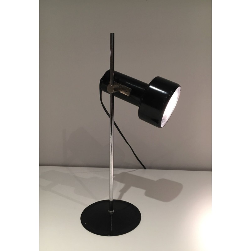Adjustable Black Lacquered and Chrome Table Lamp, French Work, circa 1970