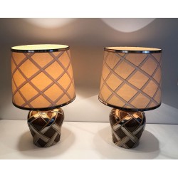 Important Pair of Ceramic Table Lamps, French Work, circa 1970
