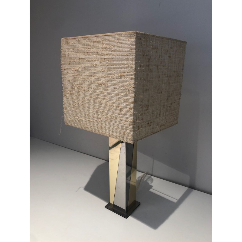 Chrome and Gilt Metal Table Lamp, French Work, circa 1970