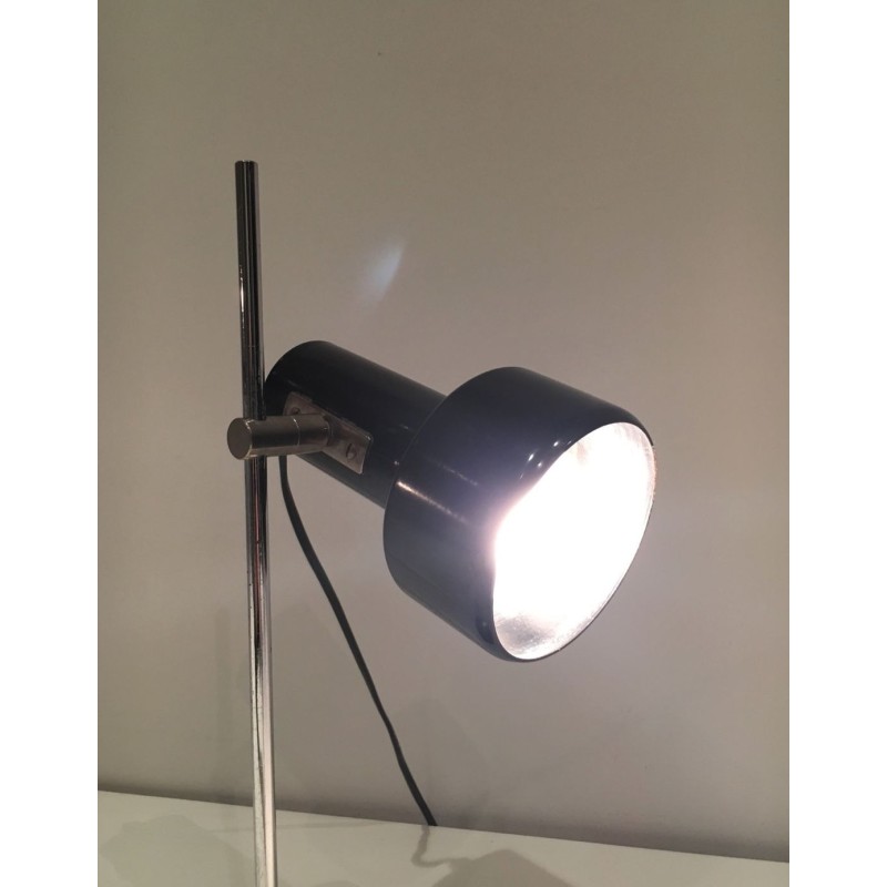 Adjustable Black Lacquered and Chrome Table Lamp, French Work, circa 1970