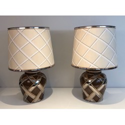 Important Pair of Ceramic Table Lamps, French Work, circa 1970
