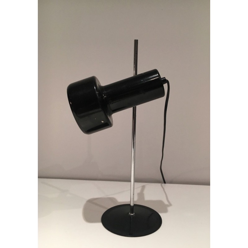 Adjustable Black Lacquered and Chrome Table Lamp, French Work, circa 1970