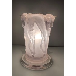 Lucite Table Lamp with Horse Figures, in the Style of Maison Lalique, French Work, circa 1970