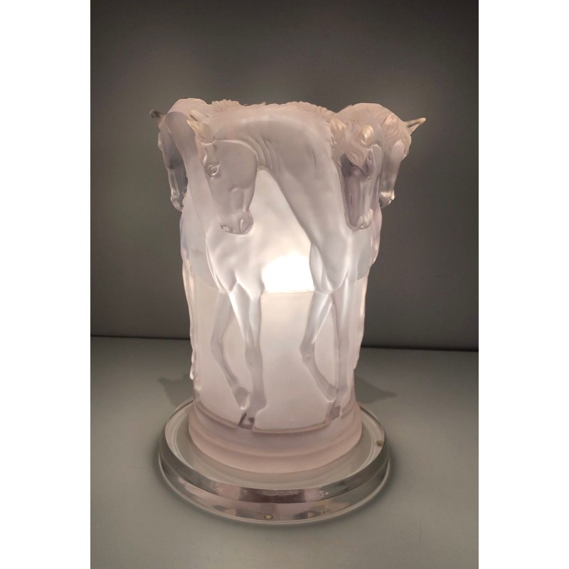 Lucite Table Lamp with Horse Figures, in the Style of Maison Lalique, French Work, circa 1970