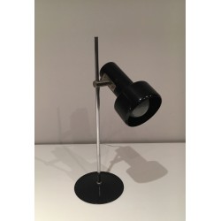 Adjustable Black Lacquered and Chrome Table Lamp, French Work, circa 1970