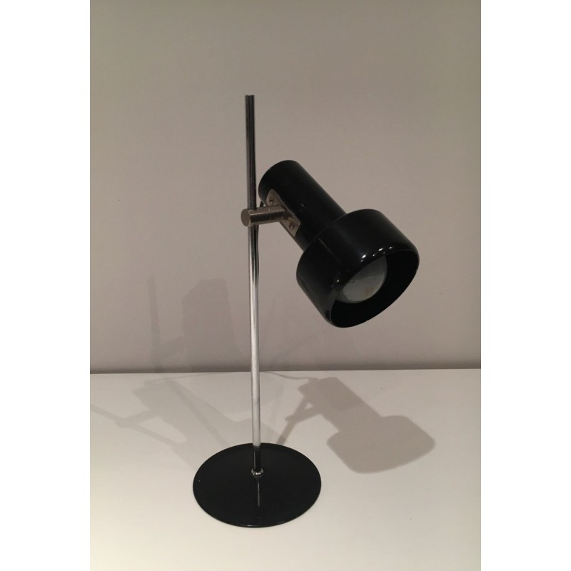 Adjustable Black Lacquered and Chrome Table Lamp, French Work, circa 1970