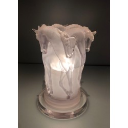 Lucite Table Lamp with Horse Figures, in the Style of Maison Lalique, French Work, circa 1970