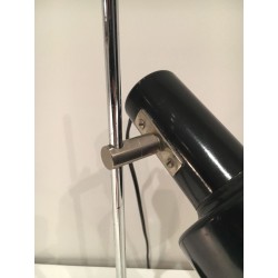 Adjustable Black Lacquered and Chrome Table Lamp, French Work, circa 1970