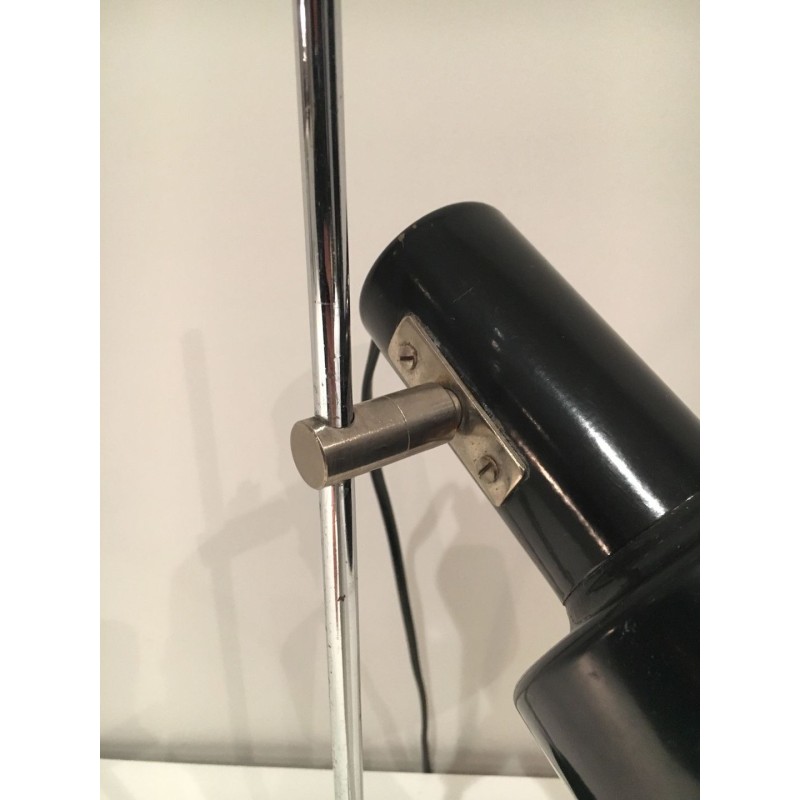 Adjustable Black Lacquered and Chrome Table Lamp, French Work, circa 1970
