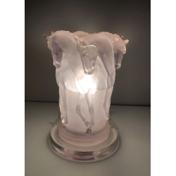 Lucite Table Lamp with Horse Figures, in the Style of Maison Lalique, French Work, circa 1970