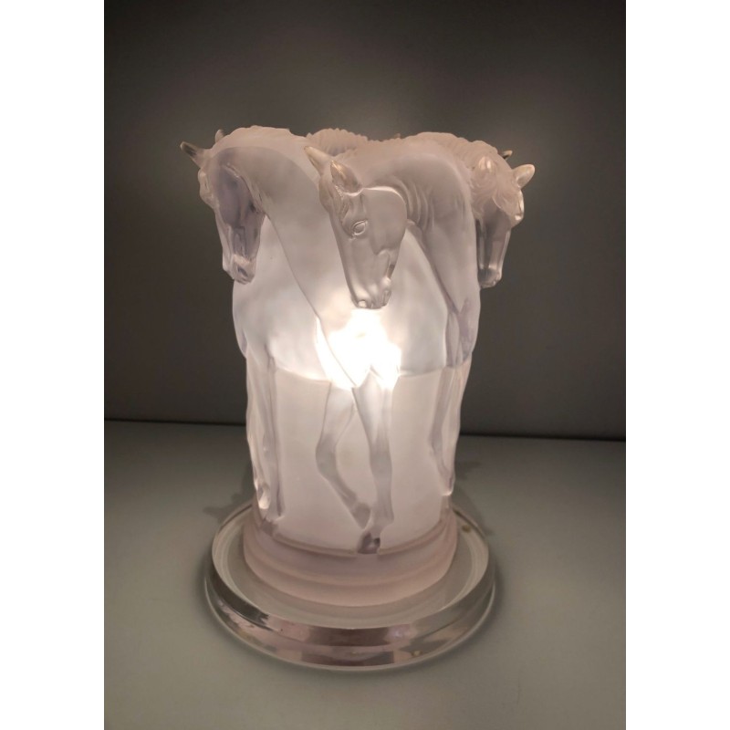 Lucite Table Lamp with Horse Figures, in the Style of Maison Lalique, French Work, circa 1970