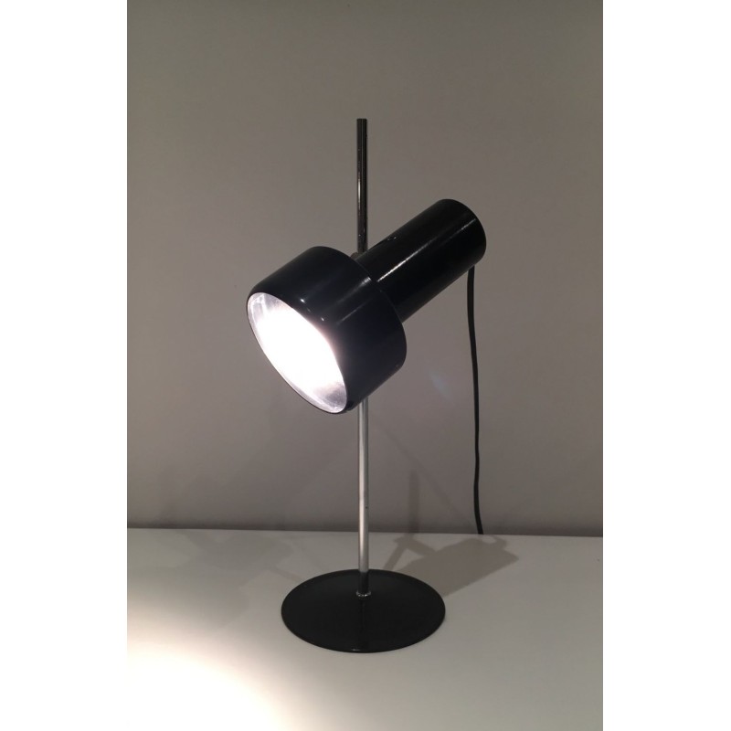 Adjustable Black Lacquered and Chrome Table Lamp, French Work, circa 1970