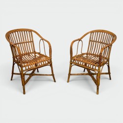 Pair of Rattan Armchairs with Wraparound Back, French Work | Maison Barrois