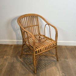 Pair of Rattan Armchairs with Wraparound Back, French Work | Maison Barrois