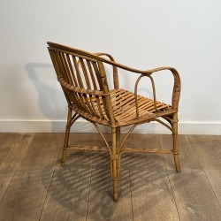 Pair of Rattan Armchairs with Wraparound Back, French Work | Maison Barrois