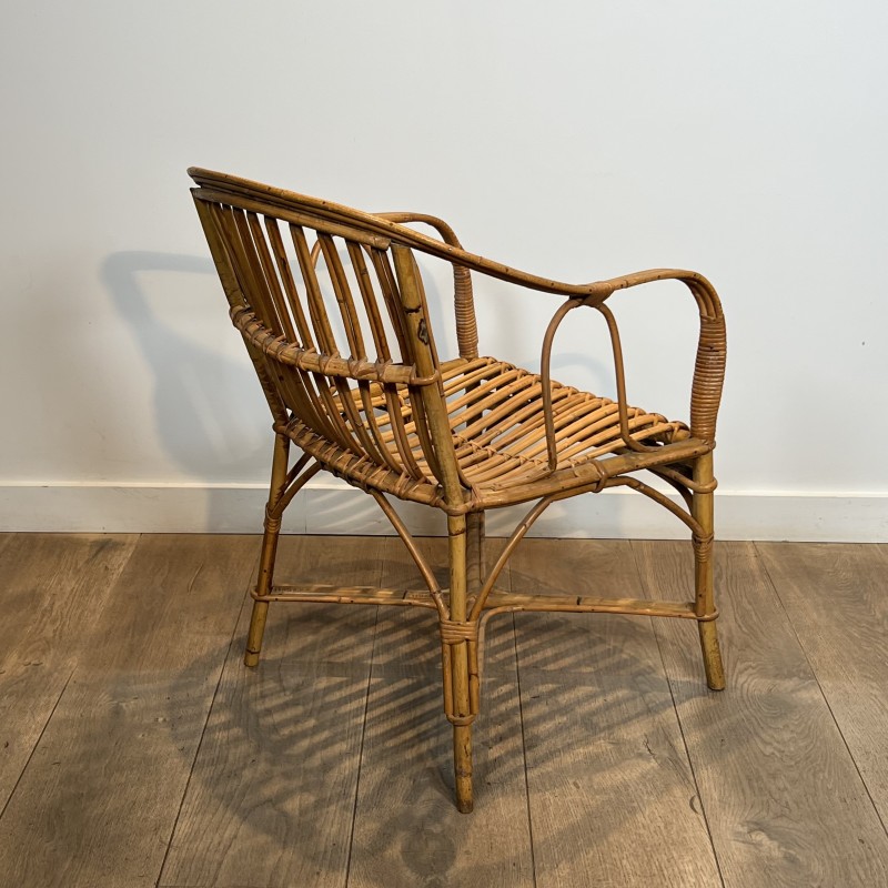 Pair of Rattan Armchairs with Wraparound Back, French Work | Maison Barrois