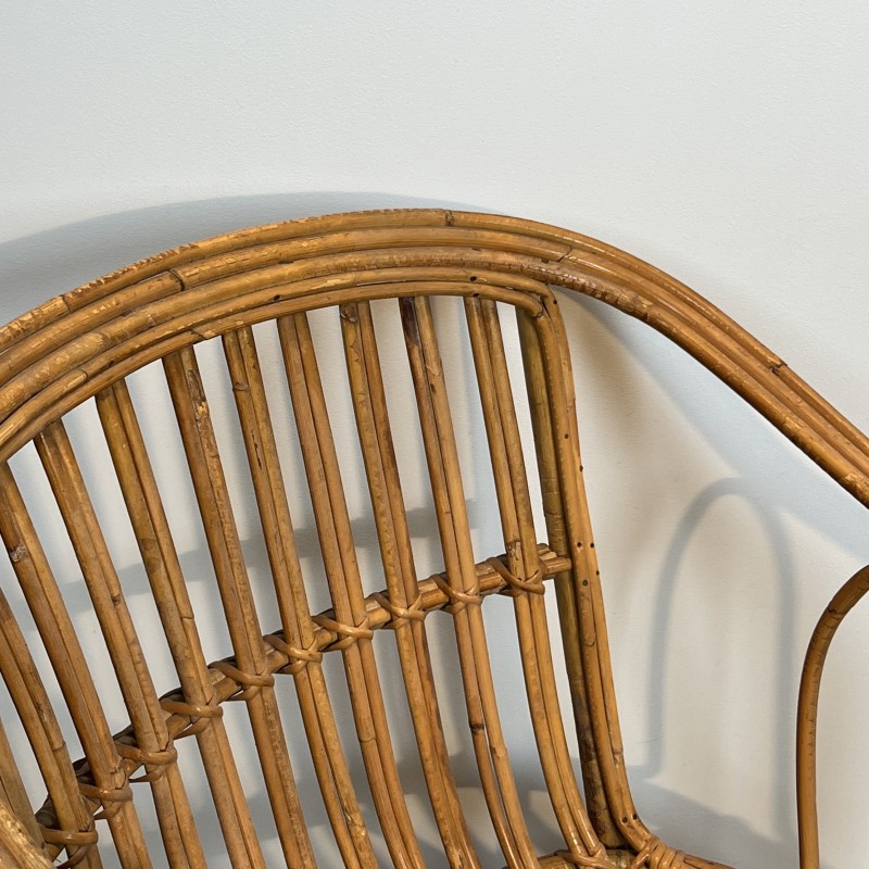 Pair of Rattan Armchairs with Wraparound Back, French Work | Maison Barrois