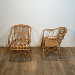 Pair of Rattan Armchairs with Wraparound Back, French Work | Maison Barrois