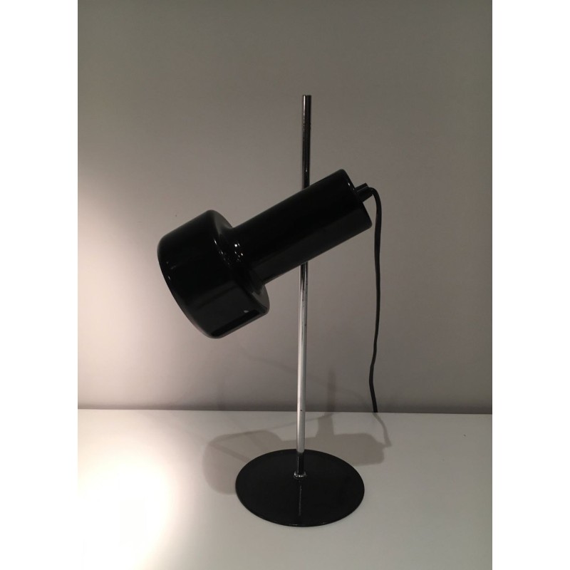 Adjustable Black Lacquered and Chrome Table Lamp, French Work, circa 1970