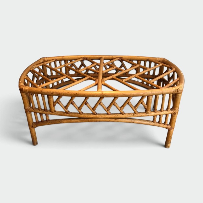 Rattan and Bamboo Coffee Table with Openwork Lattice Decor | Maison Barrois