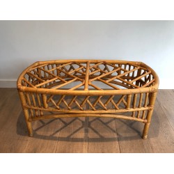 Rattan and Bamboo Coffee Table with Openwork Lattice Decor | Maison Barrois