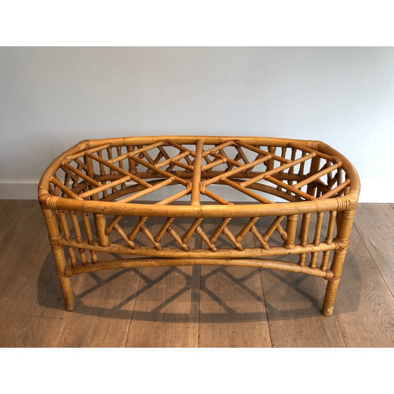 Rattan and Bamboo Coffee Table with Openwork Lattice Decor | Maison Barrois