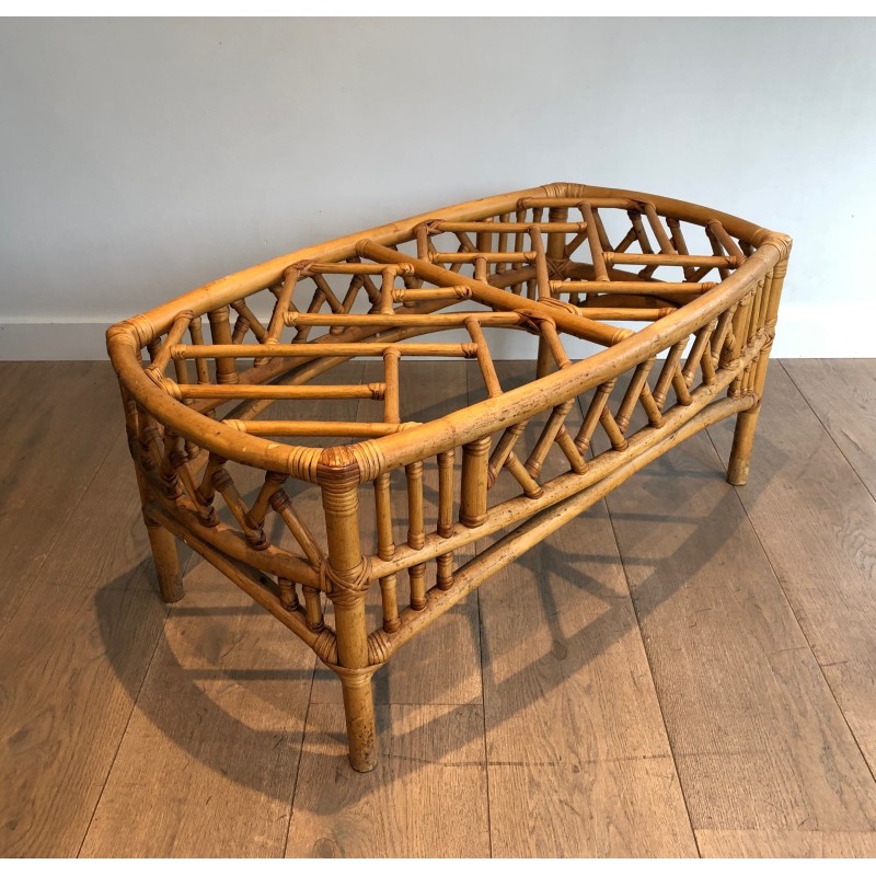 Rattan and Bamboo Coffee Table with Openwork Lattice Decor | Maison Barrois