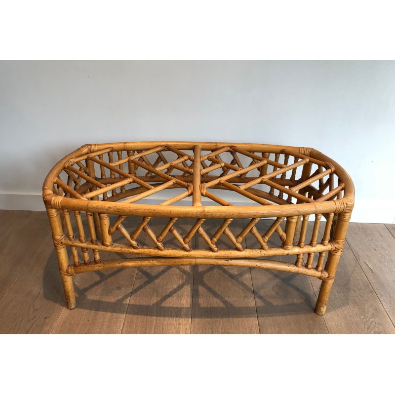 Rattan and Bamboo Coffee Table with Openwork Lattice Decor | Maison Barrois