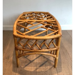 Rattan and Bamboo Coffee Table with Openwork Lattice Decor | Maison Barrois