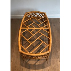 Rattan and Bamboo Coffee Table with Openwork Lattice Decor | Maison Barrois