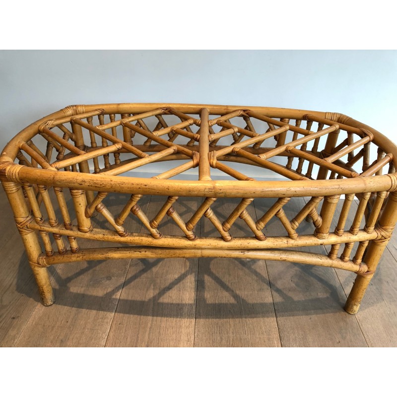 Rattan and Bamboo Coffee Table with Openwork Lattice Decor | Maison Barrois