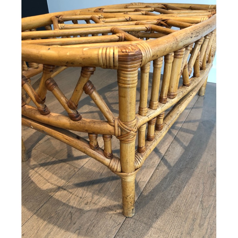 Rattan and Bamboo Coffee Table with Openwork Lattice Decor | Maison Barrois