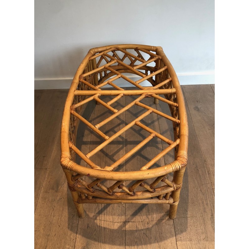 Rattan and Bamboo Coffee Table with Openwork Lattice Decor | Maison Barrois