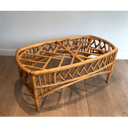 Rattan and Bamboo Coffee Table with Openwork Lattice Decor | Maison Barrois
